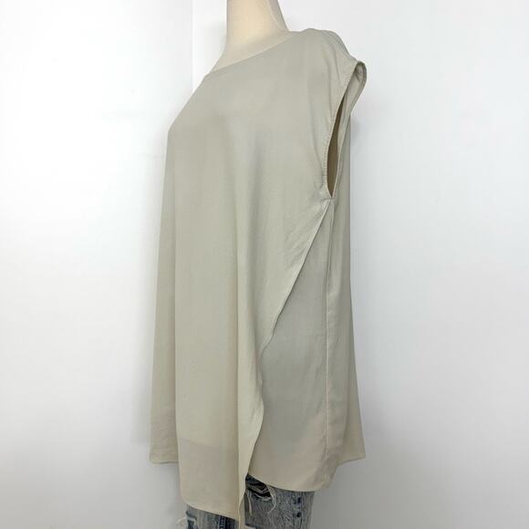 Eileen Fisher Silk Crepe Tunic Asymmetrical Hem Blouse Top Bone L - Picture 4 of 10